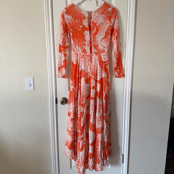 Free People First Kiss Orange Floral Long Sleeve Maxi Dress | XS - Picture 2 of 9